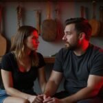 Ein Paar diskutiert intensiv in einer BDSM Schulungswerkstatt