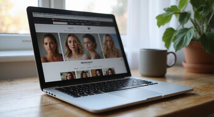 Laptop zeigt Frauenprofile auf einer Dating Website in Niedersachsen