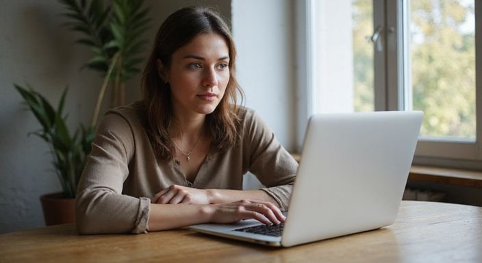 Eine nachdenkliche Frau arbeitet konzentriert an ihrem Laptop. Eine nachdenkliche Frau arbeitet konzentriert an ihrem Laptop und suche erotische kontakte en sex-dating in Tirol.