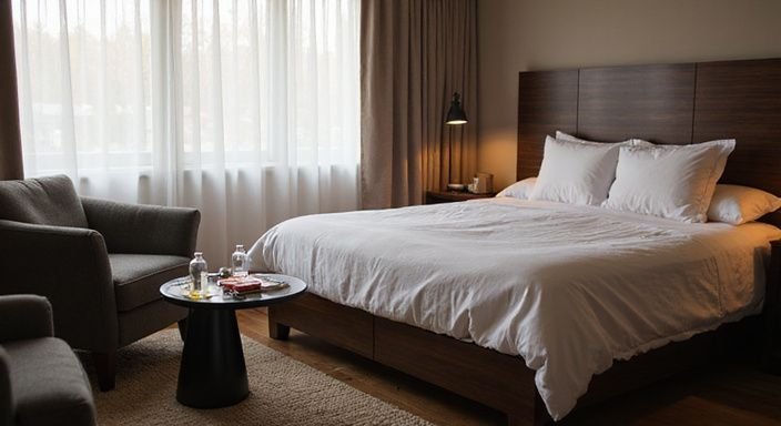 Privater Raum mit gemütlichem Bett und einladender Atmosphäre für Intimität. Privater Raum mit gemütlichem Bett und einladender Atmosphäre für Intimität.