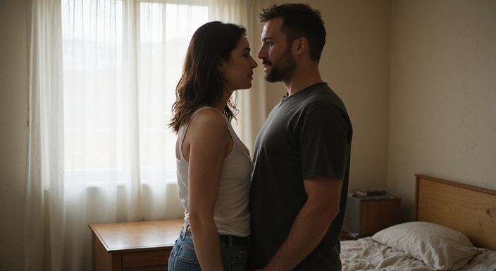 Ein Paar in einem Hotelzimmer führt ein vertrauliches Gespräch über sexkontakt in Aargau.