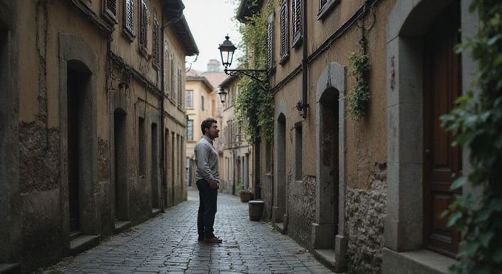 Narrow, historic alley in Basel-Stadt with weathered buildings and cobblestones. Narrow, historic alley in Basel-Stadt with weathered buildings and cobblestones.