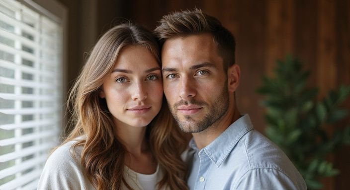 Ein Paar in inniger Verbundenheit, das ruhige Emotionen teilt. Ein Paar in inniger Verbundenheit, das ruhige Emotionen teilt.