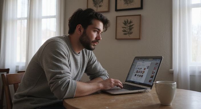 Ein konzentrierter junger Erwachsener arbeitet an einem Laptop in einem gemütlichen Raum. Ein konzentrierter junger Erwachsener arbeitet an einem Laptop und suche sexkontakt in Luzern.