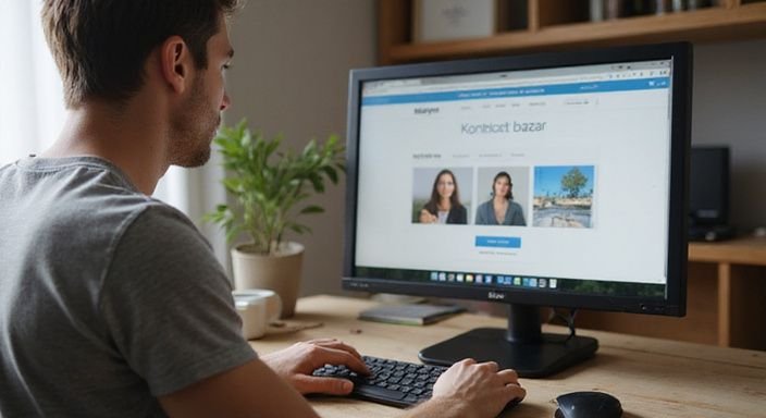 Ein moderner Home-Office mit einem Benutzer, der ein Profil erstellt. Ein moderner Home-Office mit einem Benutzer, der ein Profil erstellt.