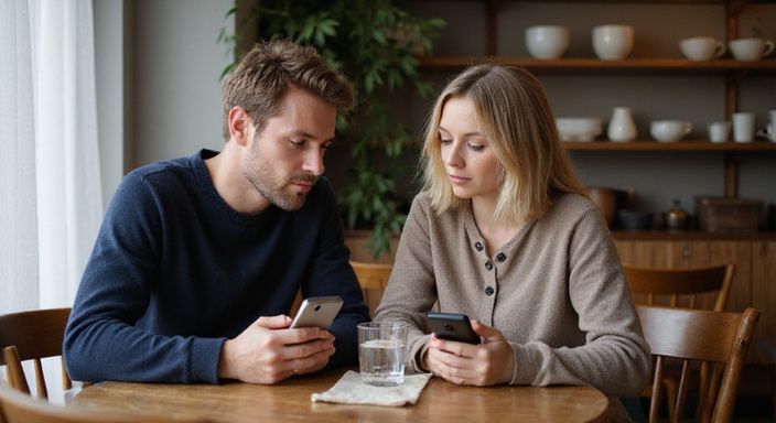 Ein Paar diskutiert über Dating-Profile in einem gemütlichen Café. Ein Paar diskutiert über sexkontakt in Sankt Gallen in einem gemütlichen Café.