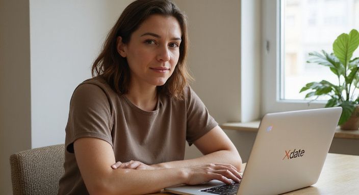 Eine Frau sitzt an einem modernen Schreibtisch mit einem Laptop. Eine Frau sitzt an einem modernen Schreibtisch mit einem Laptop und suche sexkontakt in Sankt Gallen.