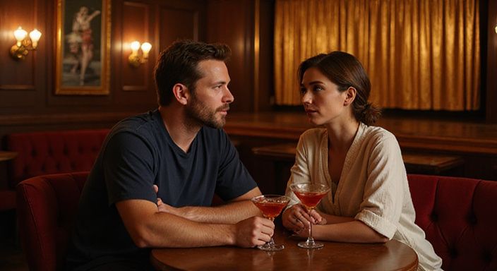 Ein Paar genießt Cocktails in einem eleganten Nachtclub. Ein Paar genießt Cocktails in einem eleganten Nachtclub.