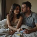 Ein Paar sitzt an einem Bett und teilt einen intimen Moment