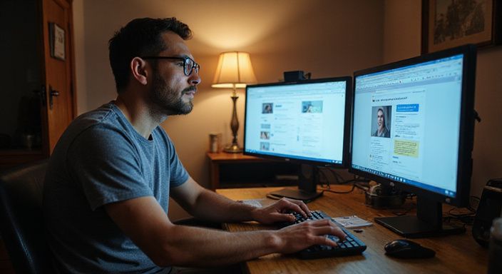 Ein Mann sucht konzentriert nach Dating-Profilen für erotischer Kontakt in der Schweiz am Computer.