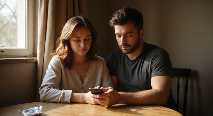 Ein Paar sitzt zusammen, konzentriert auf ihre Smartphones, mit persönlichen Gegenständen. Ein Paar sitzt zusammen, suche auf ihre Smartphones nach sexkontakt in Freiburg.