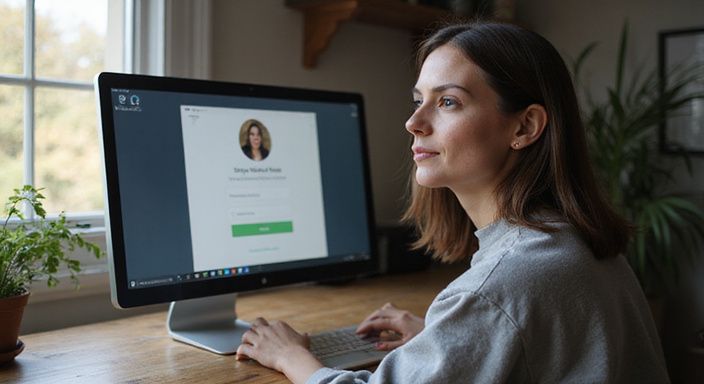 Eine Frau arbeitet konzentriert an ihrem Computer in einem Homeoffice. Eine Frau arbeitet konzentriert an ihrem Computer in einem Homeoffice und wollen sexkontakt in Freiburg.