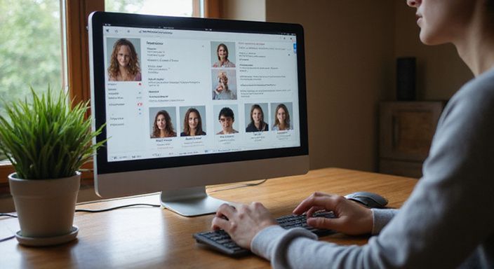 Ein Computerbildschirm zeigt detaillierte Profile für intime Begegnungen. Ein Computerbildschirm zeigt detaillierte Profile für intime Begegnungen.