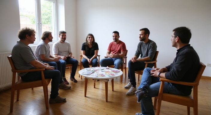 Eine Gruppe von Erwachsenen diskutiert respektvoll über sichere Sexualpraktiken.