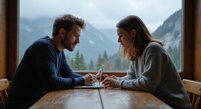 Ein Paar plant sorgsam entspannte Dates über einen Laptop.