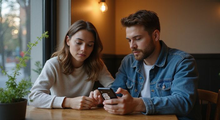 Ein junges Paar sitzt in einem Café und wollen sexkontakt in Graubünden.