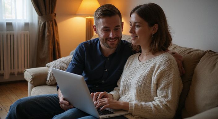 Ein Paar sitzt nah beieinander und durchstöbert eine Dating-Website für sexkontakt in Uri.