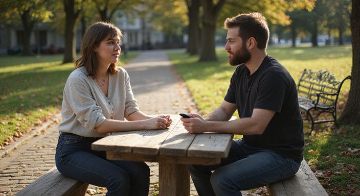 Eine Frau und ihr Begleiter führen ein respektvolles Gespräch über sexkontakt in Neuenburg im Freien