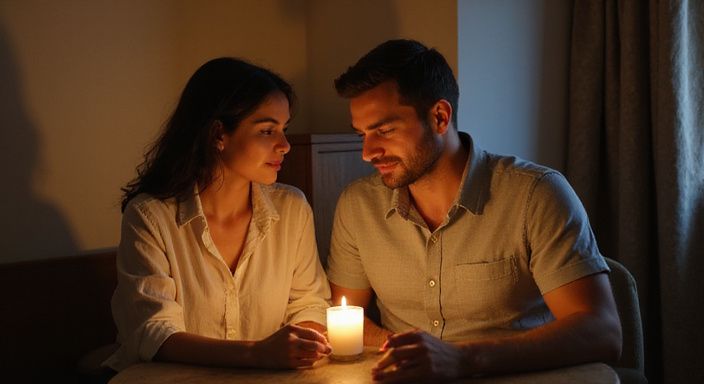 Ein Paar sitzt intim in einem Hotelzimmer in Waadt, Schweiz.