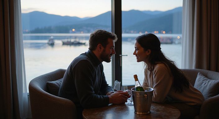Ein Paar genießt einen entspannten Abend in einem Luxushotelzimmer