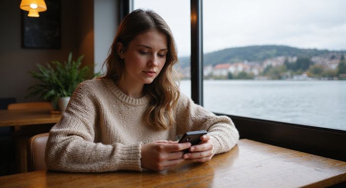 Eine Frau sitzt in einem Café und suche sexkontakt in Zug.