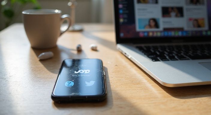 Ein Smartphone und ein MacBook Pro zeigen Dating-Profile für Sexuelle Begegnung finden auf einem Tisch.