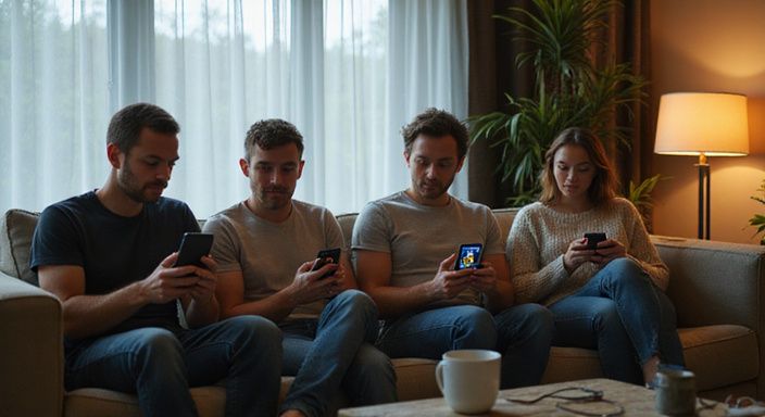 Eine Gruppe junger Erwachsener sitzt entspannt auf einem Sofa und wollen Sexuelle Begegnung finden.